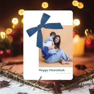 Carte de Hanukkah photo avec ruban en velours bleu