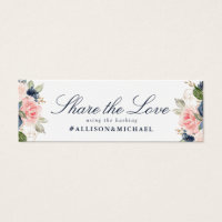 Carte de hashtag mariage floral et marine