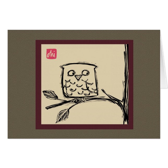 Carte de hibou de gravure sur bois (Devant horizontal)