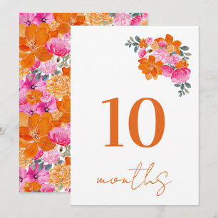 Carte de jalon de bébé rose et orange de 10 mois