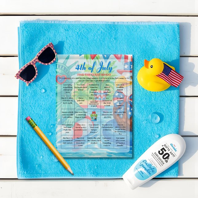 Carte de jeu 4 juillet Bingo (Pool Party 4th of July Bingo game card)