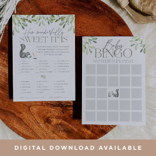 Carte de jeu à double Baby shower pour écureuil Wo