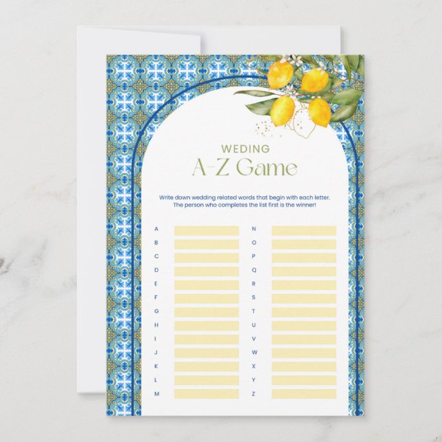 Carte de jeu A-Z pour Mariage de Fête des mariées  (Devant)