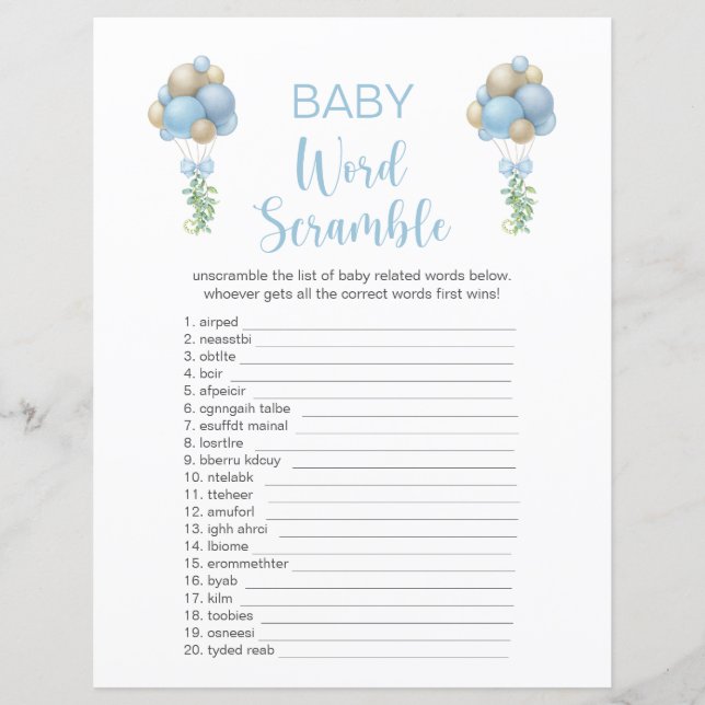 Carte de jeu Baby shower Bleu Double Côté (Devant)