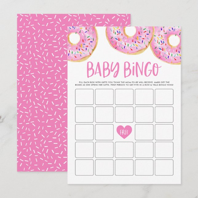 Carte de jeu Baby shower de bingo Hot Pink Donuts (Devant / Derrière)