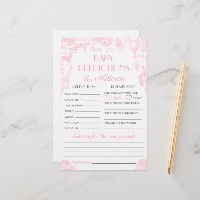 Carte de jeu Baby shower de prédictions et conseil (Devant/Arrière en situation)
