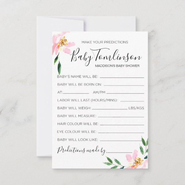 Carte de jeu Baby shower Pink Floral Babal Predict (Devant)
