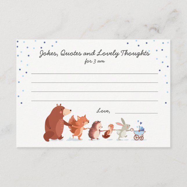 Carte de jeu Boy Blue Diapés baby shower Woodland (Devant)
