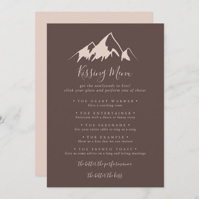 Carte de jeu Clear Mountain Mariage Kissing Menu (Devant / Derrière)