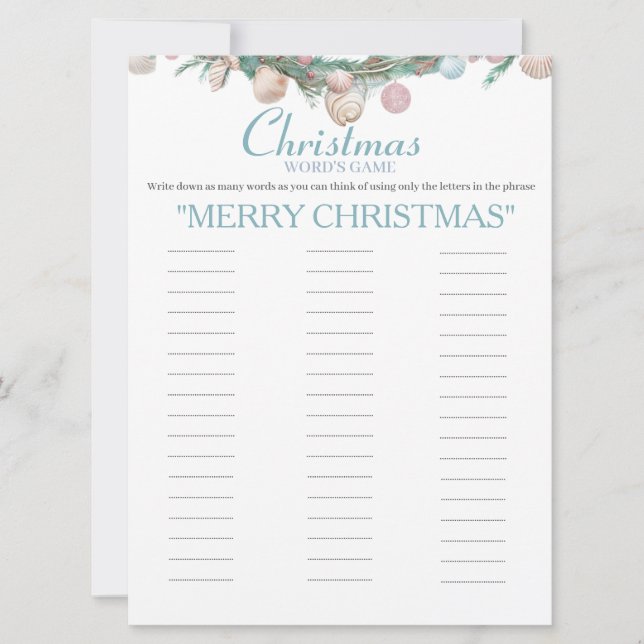 Carte de jeu Coastal Christmas Words (Devant)