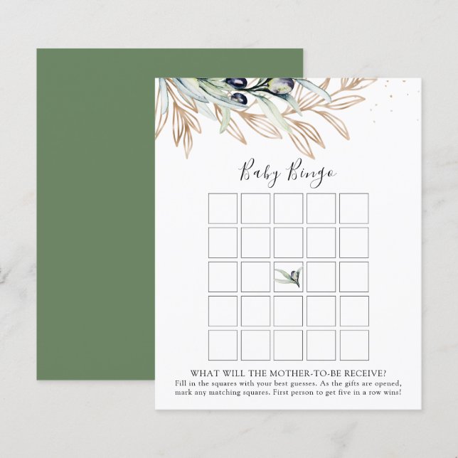 Carte de jeu de Baby shower de bingo de branche d' (Devant / Derrière)