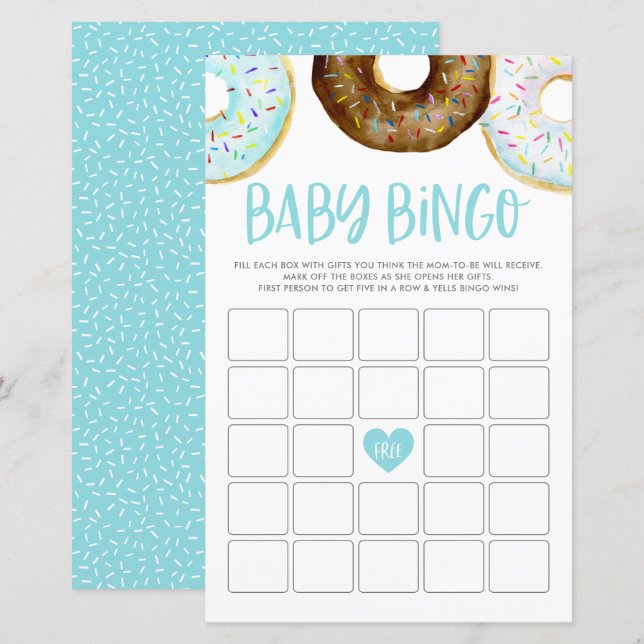 Carte de jeu de Baby shower de bingo de donuts d'a (Devant / Derrière)