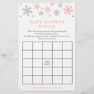 Carte de jeu de Baby shower de flocon de neige ros