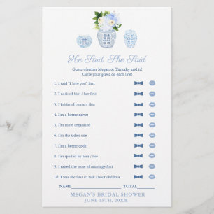 Carte de jeu de Baby Shower Élégant Il a dit Elle