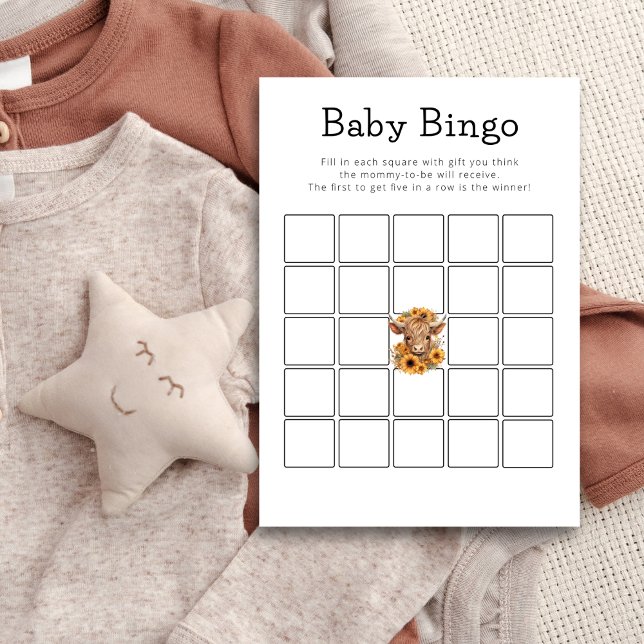 Carte de jeu de Baby shower Highland Cow (Créateur téléchargé)