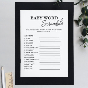 Carte de jeu de baby shower minimaliste de mots