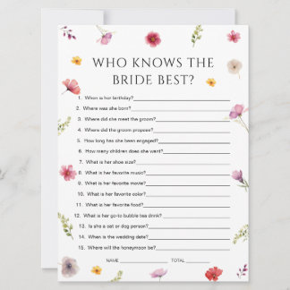 Carte de jeu de baby shower pour mariée Fleur sauv