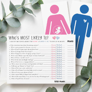 Carte de jeu de Baby Shower "Qui est le plus susce