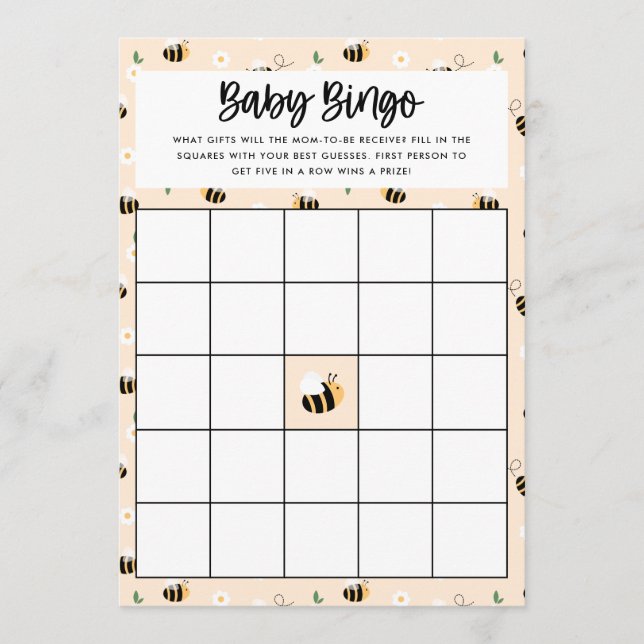 Carte de jeu de bingo bébé floral Bumblebee (Devant)