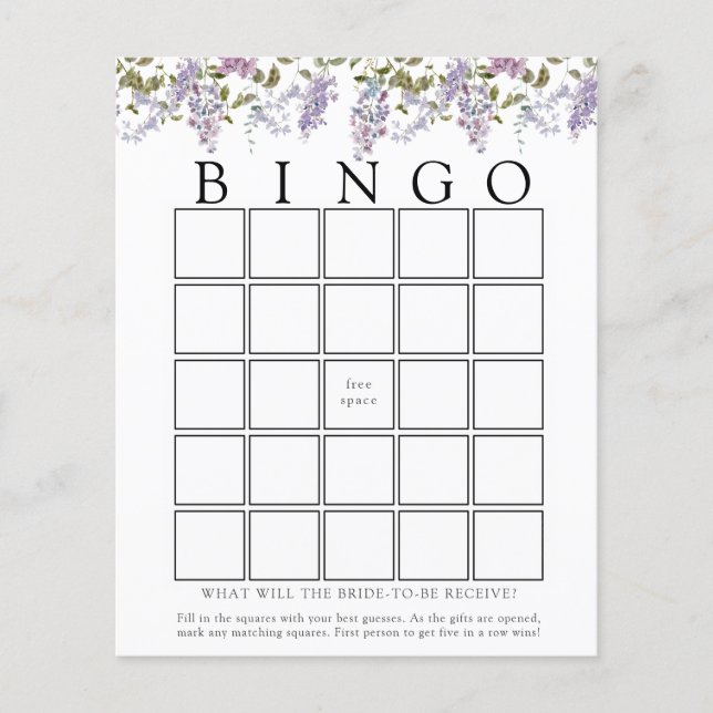 Carte de jeu de bingo bébé Lilas et Lavande (Devant)