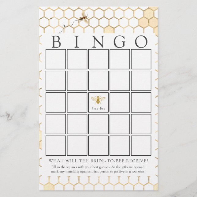 Carte de jeu de bingo de la mariée d'une abeille d (Devant)