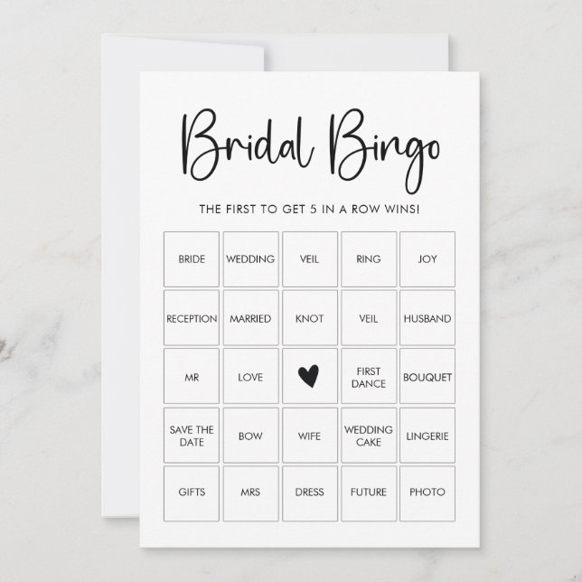 Carte de jeu de Bingo noir et blanc à script moder (Devant)