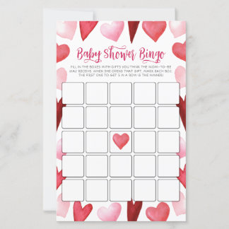 Carte de jeu de bingo pour Baby Shower à coeurs ro