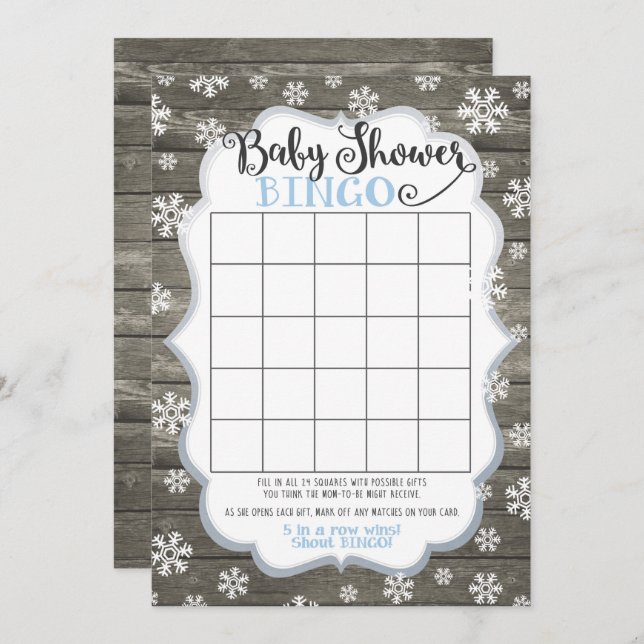 Carte de jeu de bingo pour Baby Shower Petit floco (Devant / Derrière)