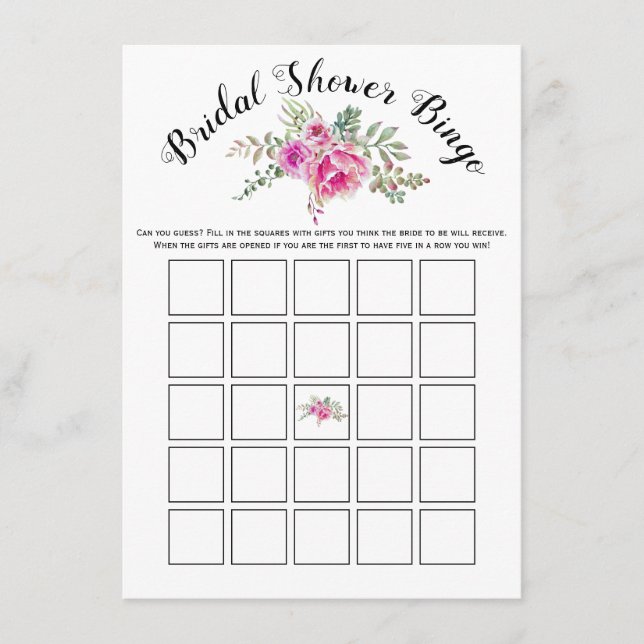 Carte de jeu de bingo pour fleurs d'aquarelle rose (Devant)