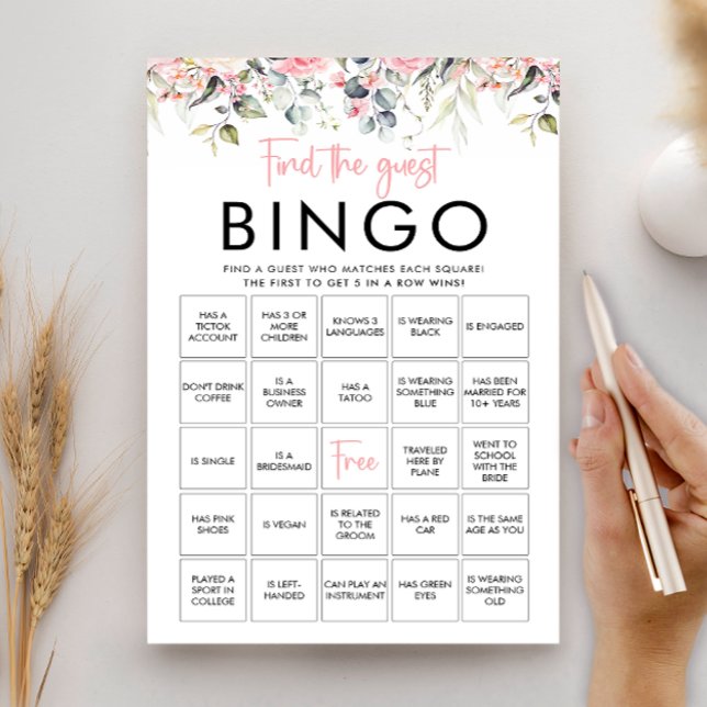 Carte de jeu de Bingo pour invités Fleurs rose ten (Créateur téléchargé)