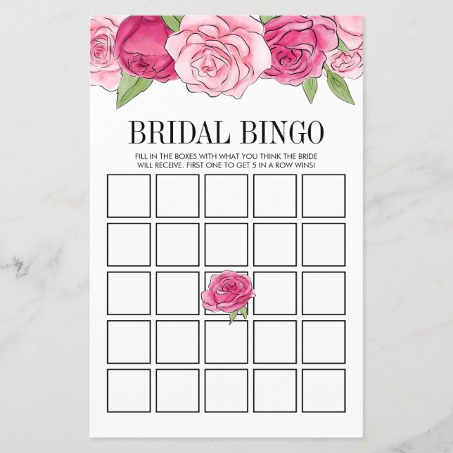 Carte de jeu de bingo pour la douche de mariée aux (Devant)