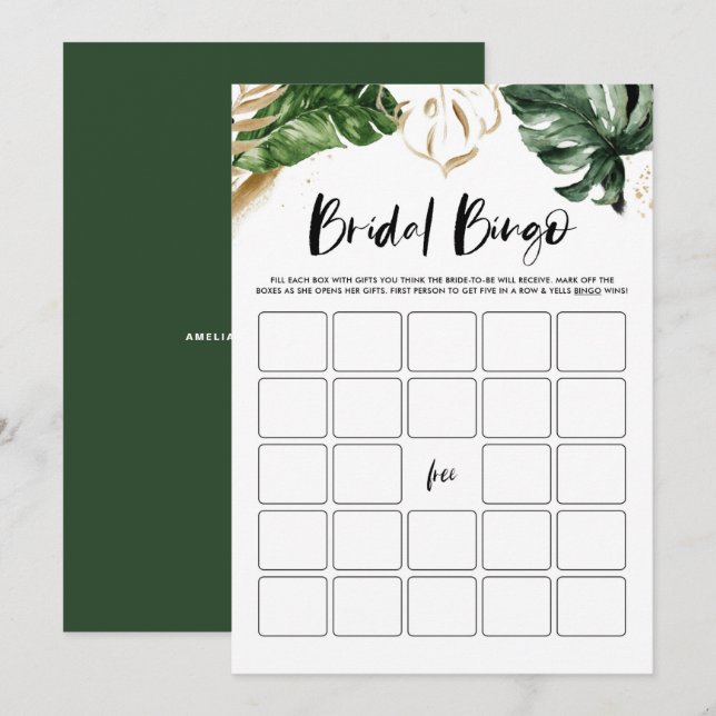 Carte de jeu de bingo pour mariage tropical aquare (Devant / Derrière)