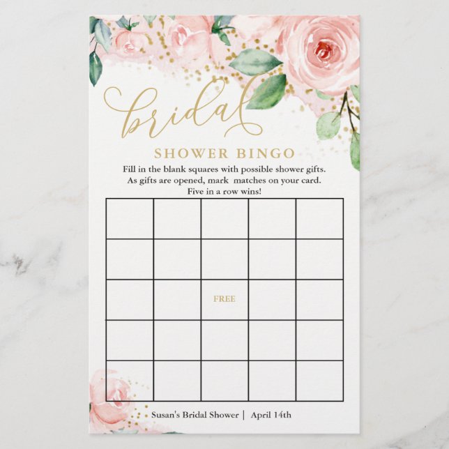 Carte de jeu de bingo rose et or Floral (Devant)