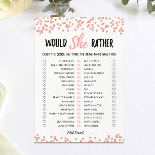 Carte de jeu de bridal shower personnalisée 'Would