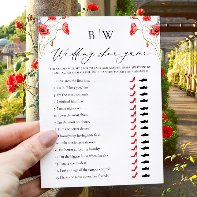 Carte de jeu de chaussure de mariage floral rouge  (Créateur téléchargé)