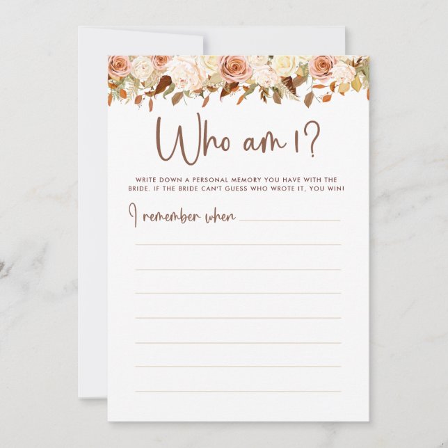 Carte de jeu de douche nuptiale Boho Flowers Fall  (Devant)