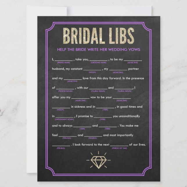 Carte de jeu de la partie de bachelorette Libs nup (Devant)