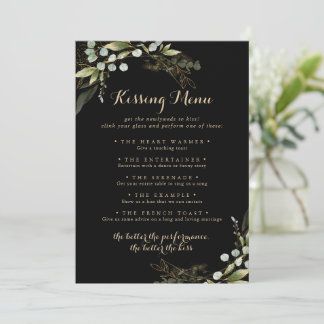 Carte de jeu de menu de baiser de mariage à l'euca