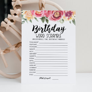 Carte de jeu de mots mêlés d'anniversaire avec rép