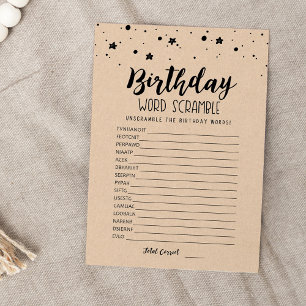 Carte de jeu de mots mêlés d'anniversaire avec rép