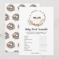Carte de jeu de mots mêlés pour Baby Shower