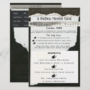 Carte de jeu de mystère de soirée interactive amus