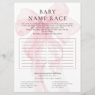 Carte de jeu de nom de ruban rose Baby Shower