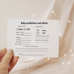 carte de jeu de prédiction de bébé minimaliste pou