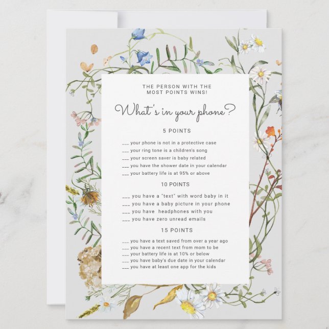 Carte de jeu de téléphone de Baby shower rustique  (Devant)