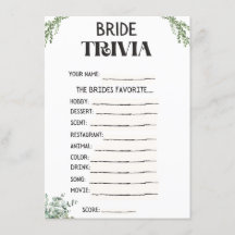 Carte de jeu de trivia pour enterrement de vie de 