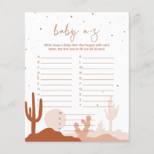 Carte de jeu Desert Baby shower A-Z
