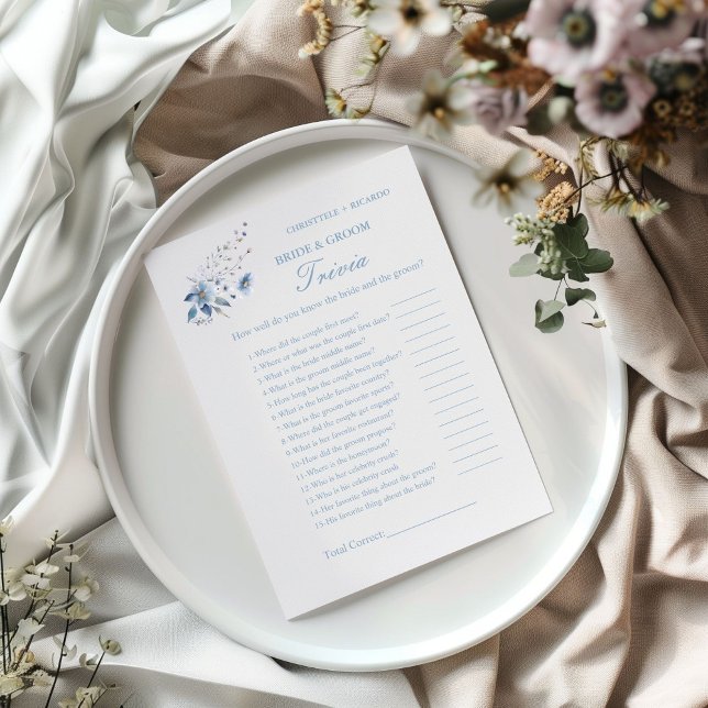 Carte de jeu Dusty blue floral bride & Groom Trivi (Créateur téléchargé)