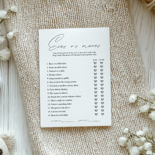 Carte de jeu Elegant Ever ou Jamais Fête des marié (Créateur téléchargé)
