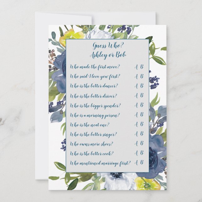 Carte de jeu Fête des mariées Florale Jaune Bleu (Devant)